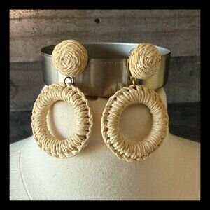 Natural rattan vintage dangle earrings festival boho earth girl California beach